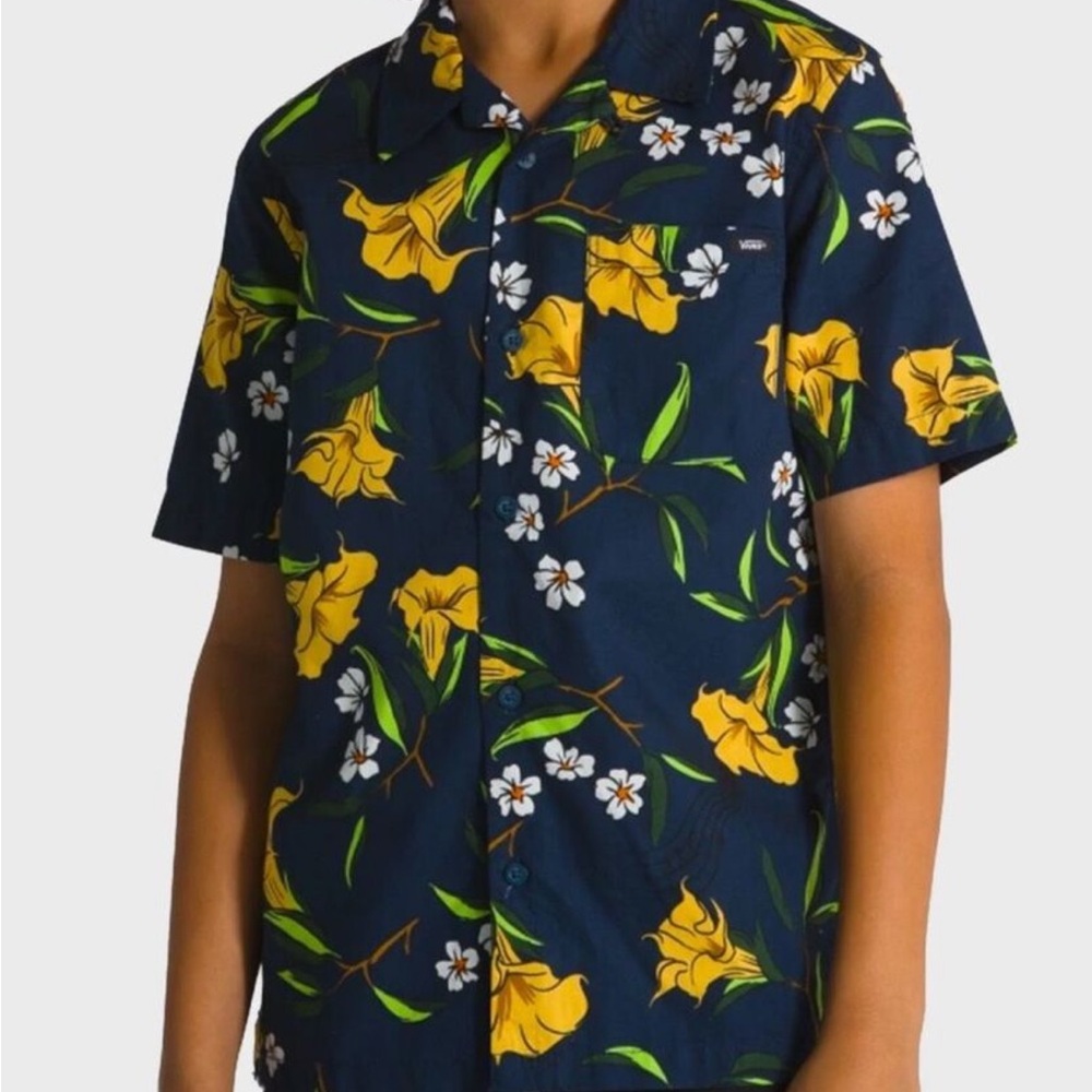 ☀️Vans Thompson Surfer Short Sleeve Down Floral Print Button Down Boys L